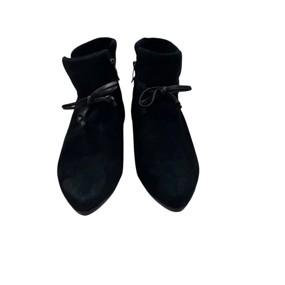 Bussola Suede Comfort Wedge Almond Toe Booties With Bows Women's Size 8